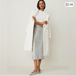 Ann Taylor Sequin Column Midi Skirt Silver Size 14